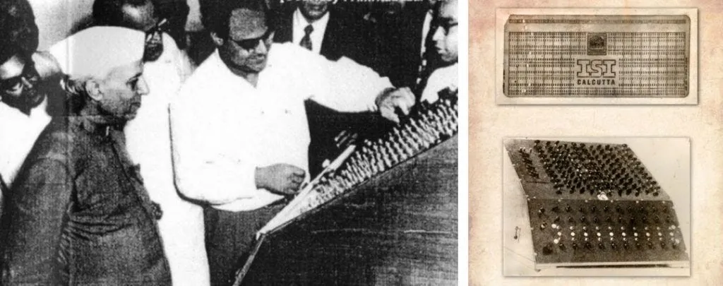 india’s first analog computer, and sk mitra showing it to nehru