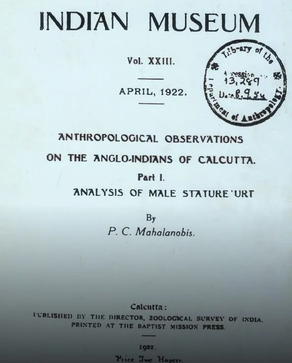 an archival page of anthropometric measurements from the indian museum, 1922