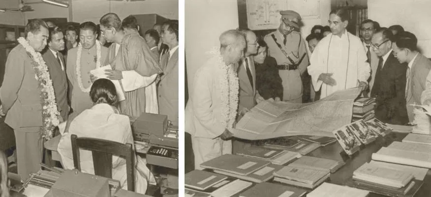 two photographs: mahalanobis with zhou enlai, and with ho chi minh